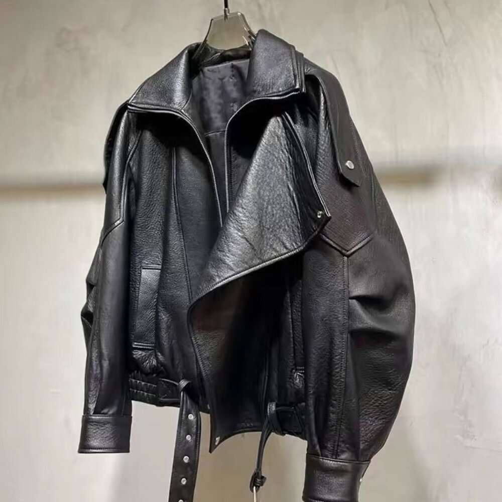 RETRO BIKER! Black PU Leather Moto Jacket
